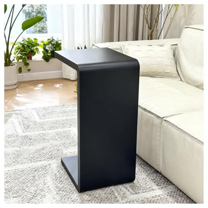 C-Shaped Side Table, H27.2in Solid Wood End Table for Couch | Space-Saving Wooden C-Shaped Snack Table, Nightstand & Laptop Desk for Living Room, Bedroom, Office or Balcony - color: Black Large