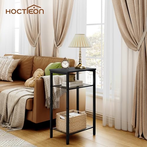 Hoctieon 2-Set 3 Tier End Table, Telephone Table Set of 2, Tall Side Table with Storage Set of 2, Small Nightstand for Small Spaces, Metal Frame, for Living Room, Bedroom, Sofa Couch, Black - color: Black, size: 2 Pack