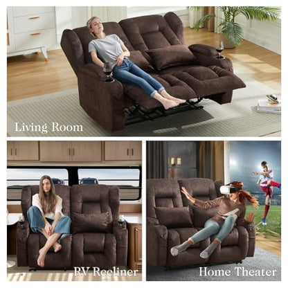 Loveseat Recliner Sofa,RV Wall Hugger Recliners for Small Spaces,Reclining Loveseat Sofa Recliner with Cup Holders/Lumbar Pillows,RV Furniture (Chestnut,56" 2-Seater) - color: Chestnut, size: 56" 2-Seater