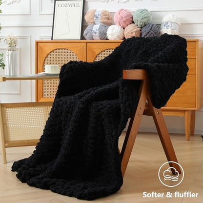 Cozyful Chunky Yarn for Hand Knitting - #10 Chunky Chenille Yarn, Jumbo Big Thick Chunky Yarns for Crocheting, Super Bulky Chunky Knit Blanket Yarns, 8 Skein (22 yds 8 oz Each Skein), Black - color: Black