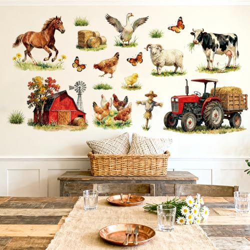 Farm Animal Wall Decals, Wall Stickers Decor | 2 Sheets 11.8"x37.8" Vinyl Removable Peel and Stick Murals, Plant Decor for Bedroom, Bathroom, Office, Classroom & Home - style: Farm Animal
