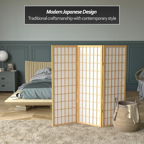 4 ft. Short Window Pane Shoji Screen - Natural - 3 Panels - color: Natural, size: 3 Panels