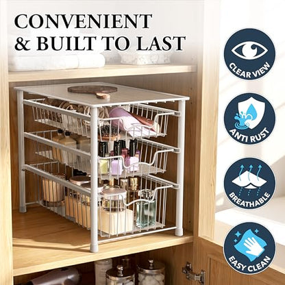 Simple Houseware Stackable 3 Tier Sliding Basket Organizer Drawer, White - color: White, size: 3-tier