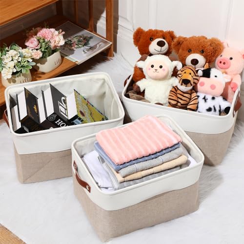 Uiifan 8 Pack 16 x 12 x 10 Inch Large Storage Baskets Collapsible Fabric Storage Cubes Bins with Handles for Shelves Closets Nursery Home Clothes Toys Organizers, Beige - color: Beige, size: 16 x 12 x 10 Inch
