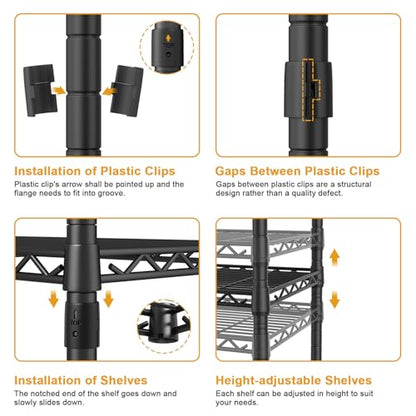 E17 Heavy-Duty Clothes Rack with 2 Expandable Hanging Rods, Black | (78-102.7)”W x 15.7”D x 76.6”H Adjustable Clothing Racks with Shelves, Metal Closet Wardrobe System for Hanging Clothes - color: Black