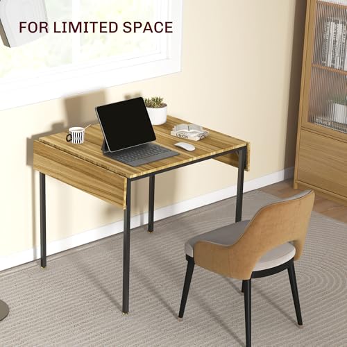 HOMCOM Industrial Folding Dining Table for 2 to 4 Space Saving Walnut | Drop Leaf Kitchen Table, for Small Spaces