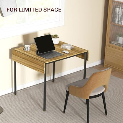 HOMCOM Industrial Folding Dining Table for 2 to 4 Space Saving Walnut | Drop Leaf Kitchen Table, for Small Spaces