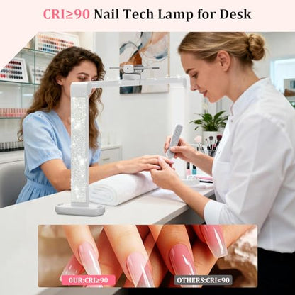 iVict Nail Desk Lamp, 34" Nails Tech Light with Phone Stand, 0-100% Adjustable Brightness, 3000K-6000K Color Temperature Led Desk lamp for Nail, Tattoos, Eyebrows, Beauty(Diamond, Large) - color: Diamond