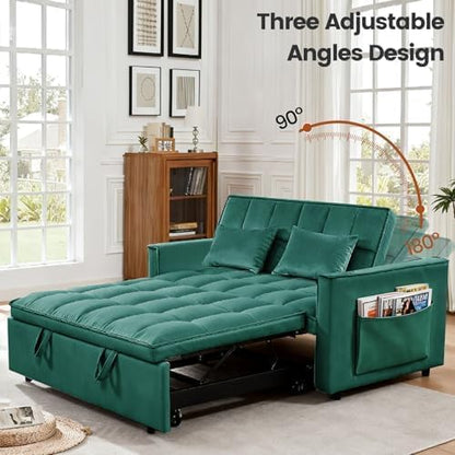 Sleeper Sofa Bed with Adjustable Backrest & Side Pockets, Green | Adjustable Backrest & Side Pockets,Pull Out Sofa,Comfortable Fabric - color: S-green-s2