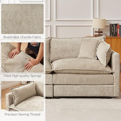 HIPIHOM Modular Sectional Sofa, 112.2 Inch U Shaped Couch Set with Armrests, 3-Seater Comfy Cloud Couches for Living Room Apartment, Coffee - color: Coffee, size: 112'' - U Shape