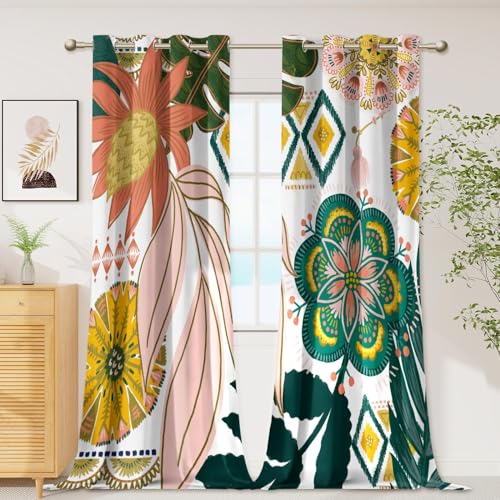 Tyrot Boho Floral Grommet Blackout Curtains, 52W x 108L, 2 Panels | Botanical, Thermal Insulated, Heat Blocking Privacy, Extra Long Drapes for Living Room and Bedroom, Heavyweight - color: Blush Pearl, size: 52"W x 108"L (Pack of 2)