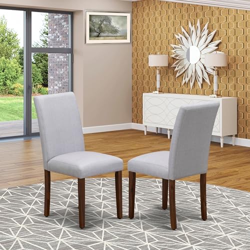 East West Furniture ABP8T05 Abbott Parson Chairs - Grey Linen Fabric Padded Dining Chairs, Set of 2, Walnut - color: Abp8t05