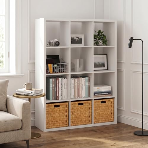 12-Cube Bookshelf, Cubicle Shelf Bookcase with Open Back, Position Reversible Book Shelf, 15 x 44 x 58, for Home Office, Living Room, White - color: White, size: 12 Cube