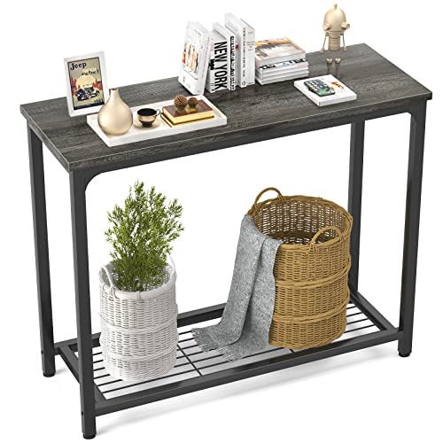 Ecoprsio Console Table Sofa Table with Mesh Shelves, 2 Tier Entryway Table Foyer Table for Entryway, Front Hall, Hallway, Sofa, Couch, Living Room, Coffee Bar, Kitchen, Grey, 32 Inch - color: Grey, style: 2-Tier