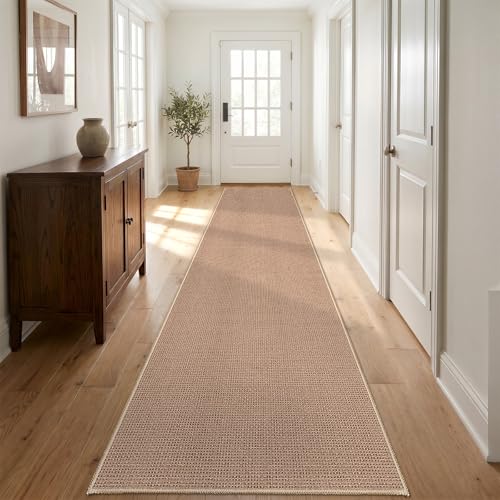 3x15 Jute Like Long Runner: Non-Slip Washable Low Pile Kitchen Hallway Rugs | Farmhouse Carpet for Pet Owners & Busy Families - Indoor Runners Ideal for Entryway Bedroom - Durable Home Decor (Beige,3x15) - color: Beige, size: 3' x 15' (Runner)