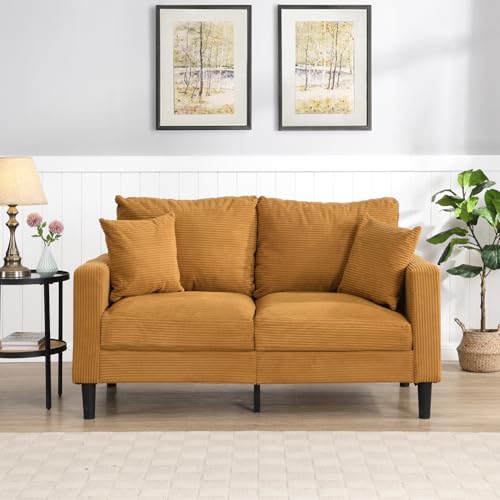 57" Loveseat Sofa Couch, Upholstered 2 Seat Love seat with 2 Pillows Soft Cushions & Sturdy Frame, Space Saving Modern Small Sofa, Living Room Bedroom Apartment Small Space (Orange, 2 Seat) - color: Orange, size: 2 Seat