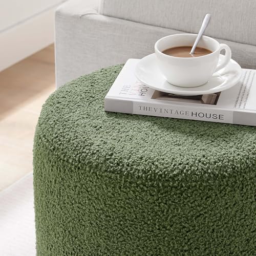 Modway 16" Round Sherpa Upholstered Upholstered Ottoman - color: Moss Green Natural