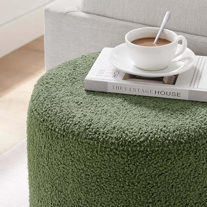 Modway 16" Round Sherpa Upholstered Upholstered Ottoman - color: Moss Green Natural