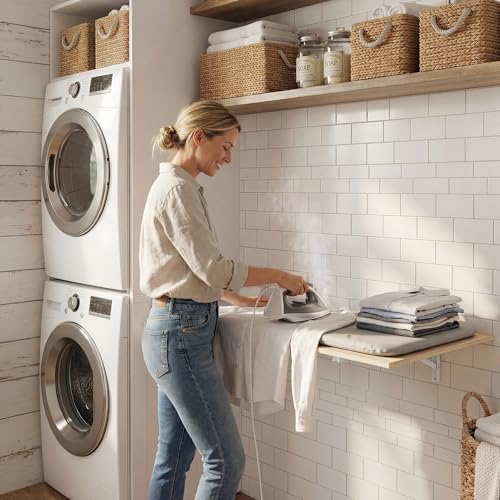 GOYLSER Laundry Room Wall Mounted Folding Table, Kitchen Restaurant Home Bar Work Table, Waterproof Easy to Install and Clean - color: Natural Wood, size: 25"x15.7"