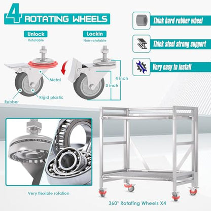 2 Shelf Rolling Cart with Wheels, 660lbs Capacity Collapsible Steel Rolling Utility Cart, Heavy-Duty Foldable Hand Truck, Metal Storage Carts with Handle for Groceries, Warehouse (36" Lx26 W) - color: Net