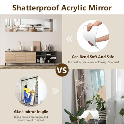 Shiftshade 4 Pack Wall Mirror Full Length, 12 x 12 Inch Acrylic Mirror Tiles, Shatterproof Flexible Plastic Mirror Sheets for Bedroom Home Gym Door - size: 12x12inchx4pack