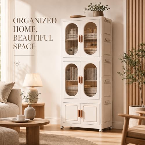 2-Tier Hanging Foldable Closet with Storage Bin, 3-Tier Portable Armoire Organizer, Modular Folding Cabinet with Doors & Wheels for Nursery Room Organization, Clear - size: Style A