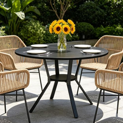 Wildhome Round Dining Table for 2-4, 43 Inch Dining Room Kitchen Table with 1-Tier Storage Shelf, Modern Farmhouse Dinner Furniture with Adjustable feet,Oval Circle(43in-Black) - color: 43in-air-black