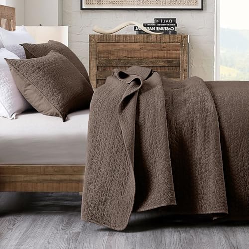 HORIMOTE HOME Quilt Set Twin Size Chocolate, Soft Lightweight Pre-Washed Microfiber Circle Stitches Twin Quilt Bedding Set, All Season Spring Summer Bedspread Coverlet, 1 Pillow Sham, 68x86 Inches - color: Chocolate, size: Twin