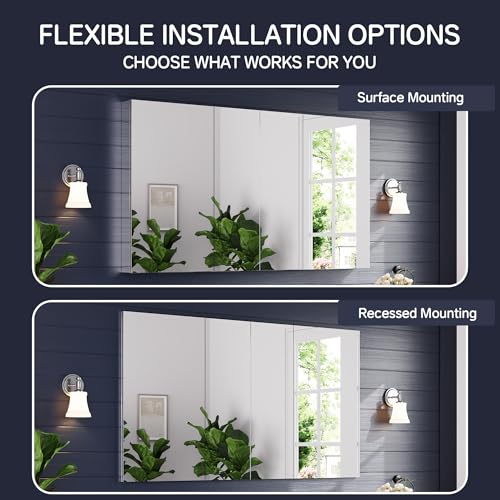 64"x36" Medicine Cabinet with Mirror & Soft Close Hinges, Surface Mount or Recessed Medicine Cabinet with Adjustable Shelves, Bathroom Wall Medicine Cabinet with Storage, Aluminum Alloy Frame, Combo - size: 64" x 36"