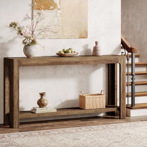 Tribesigns 63 Inch Entryway Console Table, 2-Tier Farmhouse Narrow Sofa Table Behind Couch, Accent Entrance Console Furniture for Entryway, Foyer, Hallway, Rustic Brown - color: Rustic Brown