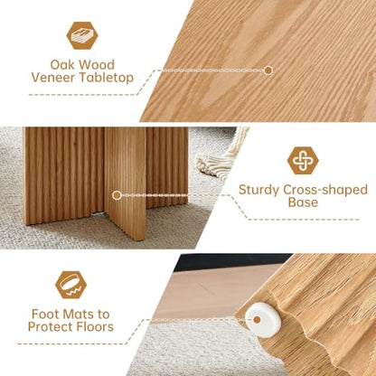 27" Round Coffee Table, Mid Century Modern Coffee Tables with Fluted Base, Wooden Circle Accent Center Table for Living Room Small Space Apartment Office, Oak - color: Oak, size: 27" Cross-leg Table