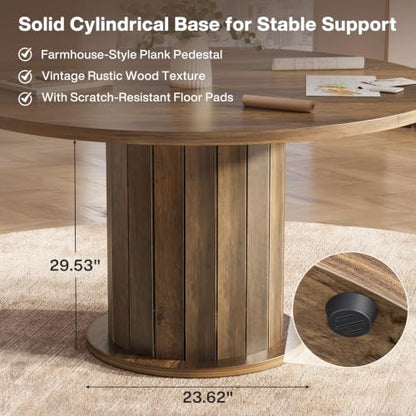 Tribesigns 47-Inch Round Conference Table with Sturdy Pedestal for 4-6 | Rustic Meeting Table with Thick Tabletop, Circular Office Table for Conference Room, Meeting Room, Home Office, Brown