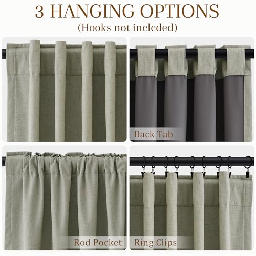 Sage Green 100% Blackout Kitchen Linen Curtains Back Tab 30 Inch Length Privacy Elegant Mini Cafe Curtain for Rustic Farmhouse Bathroom Thermal Insulated Bath Room Over Sink Drape 26x30 - color: Sage Green, size: 26"W x 30"L (Pack of 2)
