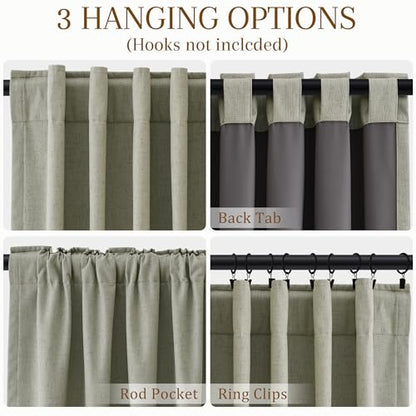 Sage Green 100% Blackout Kitchen Linen Curtains Back Tab 30 Inch Length Privacy Elegant Mini Cafe Curtain for Rustic Farmhouse Bathroom Thermal Insulated Bath Room Over Sink Drape 26x30 - color: Sage Green, size: 26"W x 30"L (Pack of 2)