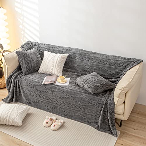 YUSOKI Sherpa Fleece Large Throw Blanket, Grey, 50"x65" | 3D Stylish Design,320GSM, Non-Shedding, Lightweight for All Season Use, stays fluffy after repeated washes, Perfect Gifts - color: Grey-(without Pillows), size: Throw (50" x 65")