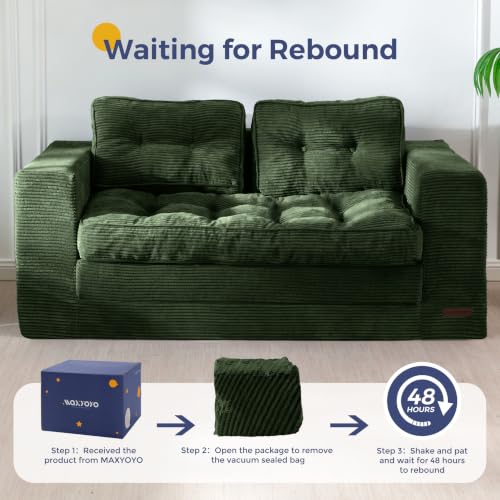 MAXYOYO Folding Sofa Bed, Convertible Sleeper Loveseat with Pillows | 2-Person Fold-Out Loveseat, Convertible Sleeper Bed with Supportive Pillows for Relaxing or Guests, Dark Green - color: Dark Green