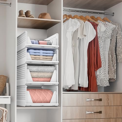 Sorbus Shelf Organizer - Closet Shelf Organizer for Clothes, Closet, Bathroom, Kitchen, Garage - Plastic Stackable Shelf Organizer Baskets - Open Front Design Under Shelf Organizer - size: 2 Small 2 Medium