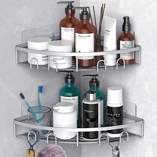 Corner Shower Caddy for Bathroom Storage,Silver,2 Pack | No Drilling Bathroom Shower Corner Shelves with Adhesive,Rustproof Shower Organizer - color: Silver