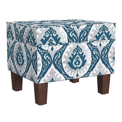 HomePop 22" Modern Rectangular Storage Ottoman - Blue Ikat Medallion Print - color: Blue Ikat Medallion Print