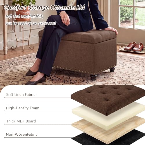 Ottoman with Storage,24" Fabric Ottoman Foot Rest with Hinged Lid Small Rectangle Upholstered Tufted Foot Stools Ottomans for Bedroom Living Room Entryway,Coffee Brown - color: Coffee Brown