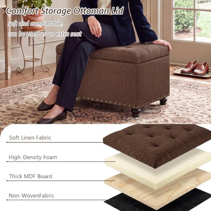 Ottoman with Storage,24" Fabric Ottoman Foot Rest with Hinged Lid Small Rectangle Upholstered Tufted Foot Stools Ottomans for Bedroom Living Room Entryway,Coffee Brown - color: Coffee Brown