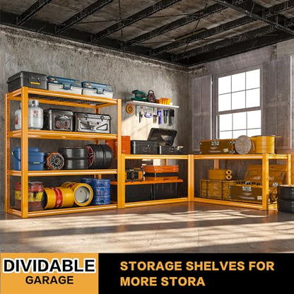 REIBII 40" W Yellow Garage Shelving with Double-Layer Frames for Homeowners | Load 2200Lbs, Adjustable, 10-Minute Easy Assembly, Wire Mesh Panels, for Garage Basement Warehouse Pantry, 40"W×19.5"D×59.5"H - color: Orange