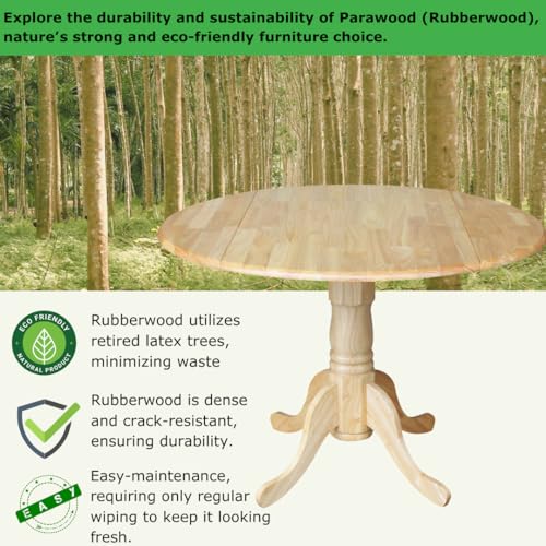 IC International Concepts 42" Solid Wood Drop Leaf Pedestal Dining Table - color: Natural