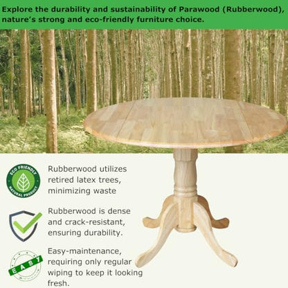 IC International Concepts 42" Solid Wood Drop Leaf Pedestal Dining Table - color: Natural