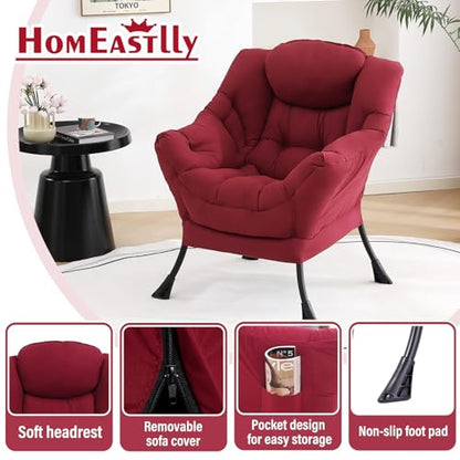 Lazy Chair, Comfy Reading Accent Chair for Bedroom, Burgundy | Comfy Bedroom Accent Chair with Washable Removable Cover and extra throw pillowfor Living Room Dorm - color: Burgundy-single