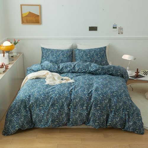 Blue Floral Duvet Cover Twin Vintage Flower Pattern Duvet Cover 100% Cotton Garden Style Comforter Cover Chic Botanical Floral Bedding Sets for Girls Women 1 Twin Duvet Cover with 2 Pillowcases - color: B# Botanical Floral, size: Twin(68"x86")