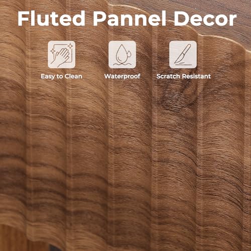 ZYBT 56" Fluted Console Table, Boho Vanity Desk Wooden Narrow Sofa Table Behind The Couch, Farmhouse Entryway Table for Entrance, Hallway,Living Room,Bedroom, Home Office,Brown - color: Brown-2 Legs