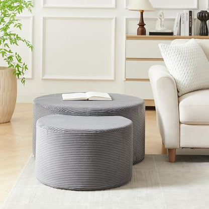 49.7'' Foam Round Nesting Coffee Table Set of 2, Modern Upholstered Side End Table Ottoman Footrest, No Assembly, Gray - color: 49.7''-gray