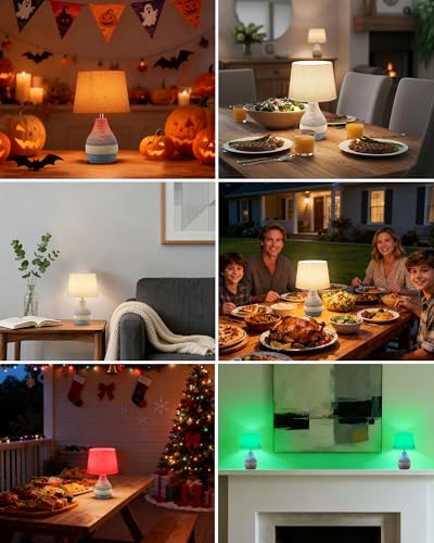 UMEXUS 13" Small Ceramic Cordless Table Lamp, Rechargeable Battery, Coastal | Timer, Dimmer, Linen Shade, Remote Control RGB & Warm Lights, Farmhouse Home Decor Kitchen Counter Living Room Side Table - size: Small-13"H-Rope accent design