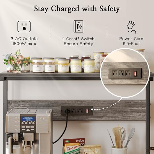 SUPERJARE Bakers Rack with Power Outlets, Microwave Stand, 39.4 X 14.3 Inch Larger Desktop, Kitchen Storage Rack with Adjustable Middle Shelf, 6 S-Shaped Hooks, Coffee Bar Stand, Grey - color: Charcoal Gray, size: 39.4inch